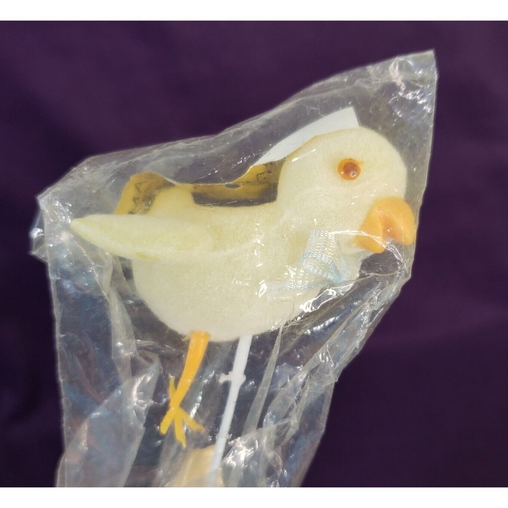 New in Package Vintage Flocked Chick Chicken Bird Floral Pick 8" Easter Spring